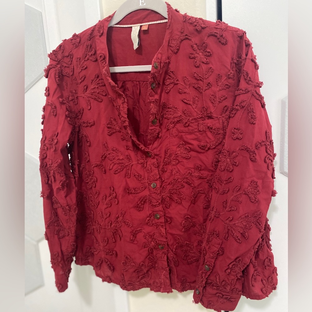 Pilcro Anthropologie Textured half button top